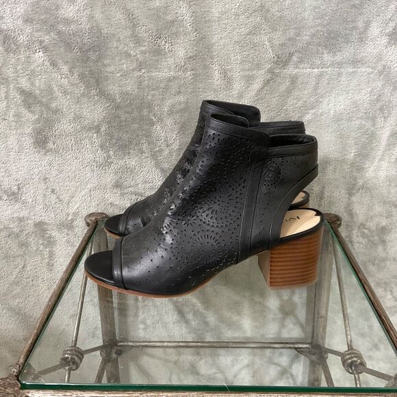Via Spiga  Open Toe Block Heel leather Ankle Booties women’s  Size 10 Black - Picture 5 of 11